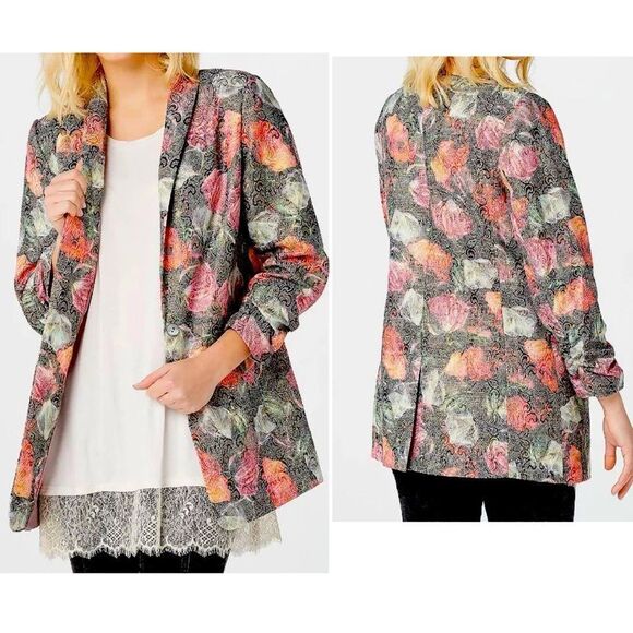 LOGO LAVISH By Lori Goldstein Woven Floral Metallic Jacquard Jacket-XS - Picture 1 of 10